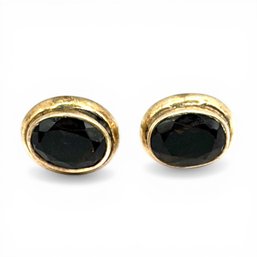 (A120) Sterling Silver Oval Faceted Brown Stone Stud Earrings