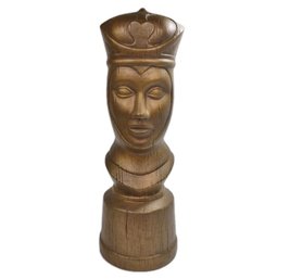 Vintage 1973 Hand Carved Wood Look Chess Piece Queen Bust Statue 12' Signed Art Ceramic