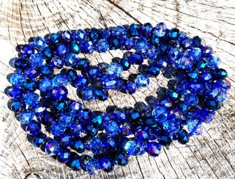 Blue Purple AB Austrian Crystals Hand Knotted Opera Necklace