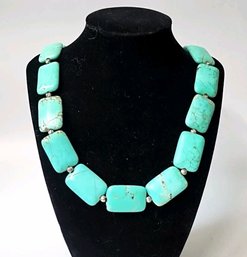 Southwestern Style Turquoise Blue Howlite Square Gemstone Beads  Necklace