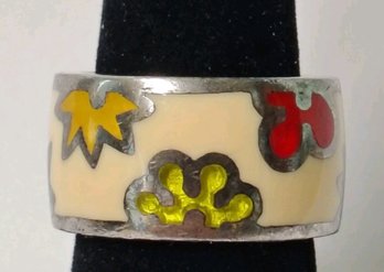 Alan K. Designo Collection Large Ring Multicolor Enamel Resin & 925 St/Silver