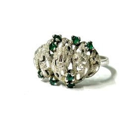 Sterling Silver And Emerald Cocktail Ring Size 7