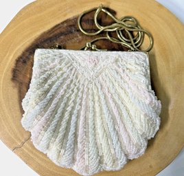 Vintage La Regale Beaded Satin Lined Clamshell Crossbody Evening Purse