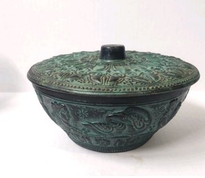 Terracotta Pottery Covered Bowl Keramik Hand Made In Greece