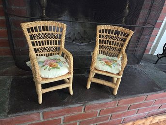 Vintage American Girl Samantha Parkington 2 Wicker / Rattan Chairs With Floral Design Cushions