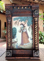 Very Unique Vintage Gemstone Painting In Gorgeous Ornate Frame