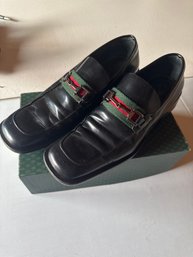 GUCCI Loafer Square Toe Sherry Line Horsebit Black Leather Size US 8.5/UK 8-d Men