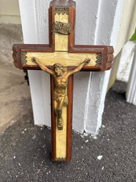 INRI Wood Cross Candle Holder, Antique Wood Crucifix