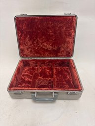 Vintage Zero Halliburton Aluminum Case, Likely A Briefcase Or Camera Case, With A Red Velvet Interior.