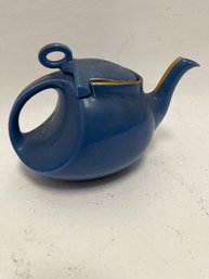 Vintage Hall Streamline 6-Cup Teapot In Cornflower Blue With Gold Accents, Often Associated With The Art Deco