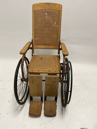 Gendron Antique/Vintage Oak Reclining Wheelchair With Caned Seat