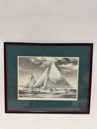 Lithograph By John Moll Depicting Chesapeake Bay Skipjacks.