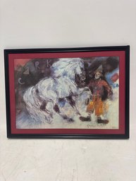 Framed Artwork Titled 'Cyrk' (Circus) By Polish Artist Boguslaw Lustyk, Created In 1989