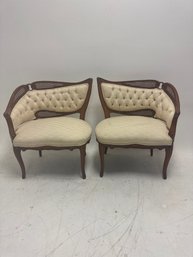Pair Of Yellow Hollywood Regency French Style Wing Back Lounge Parlor Chairs