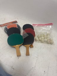 Lot Of 5 Ping Pong Paddles With Balls
