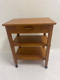 Oak 3 Tier With Draw Rolling Kitchen Cart