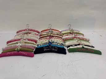 Lot Of 46 Satin Padded Clothes Hangers, Some Of Which Are Custom Embroidered With The Text 'Beautiful Me Divas