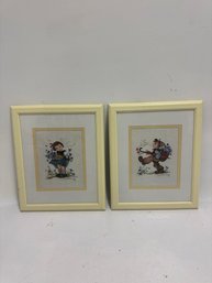 Vtg Hummel Boy Girl Baby Finished & Framed Embroidery Needlepoint