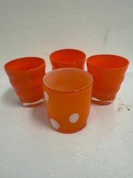 Lot Of 4 Vintage Orange Glass Cups