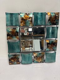 Heather Ann Creations Tinsley Square Foiled & Lacquered Hanging Wall Mirror In Turquoise, Copper, And Bronze C