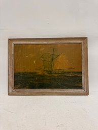 Antique Cool Framed Picture Of Ship
