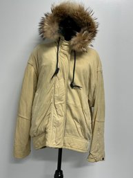 Andrew Marc Leather/suede Jacket With Raccoon Fur On Hood Trim