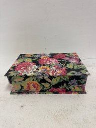 Vintage Floral Fabric Covered Jewelry Or Trinket Box.