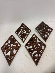 Burwood Set Of Four Vintage Diamond-shaped Carved Wood