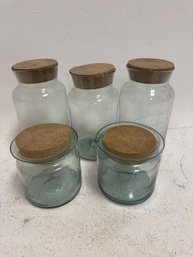 Five Vintage  Glass Canisters With Lids