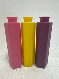 Set Of Three IKEA Bottle Vases In Yellow, Pink, And Purple Frosted  Vases