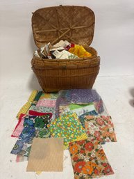 Large Lot Of Antique Material In Basket
