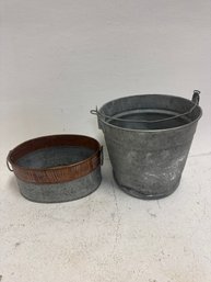 Pair Of Vintage Galvanized Metal Buckets