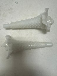 Pair Of Fenton White Hobnail Milk Glass Epergne.