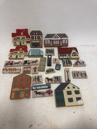 Lot Of 27 Vintage The Cat's Meow Village Wooden Blocks
