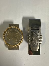 Two Vintage Money Clips With Decorative Elements
