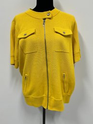 Lauren Ralph Lauren Womens Yellow Short Sleeve Zipper Sweater