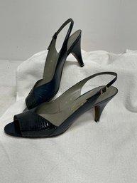 Pappagallo Womens Size 9 Navy Color Open Toe Sling Back Shoes