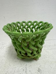 Apple Green Ceramic Woven Basketweave Bowl