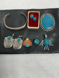 Various Pieces Of Costume Turquoise Look Jewelry