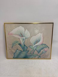 Vintage Framed Floral Painting Of Calla Lilies, Signed