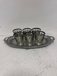 Silver-plated 6 Shot Glasses With A Serving Tray.