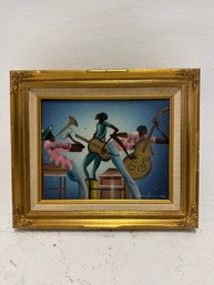 Oil On Canvas Painting Titled Jazz Musicians Signed
