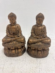 Pair Of Vintage Meditating Buddha Statue In A Bronze Finish. (Heavy)