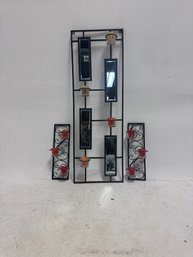 Set Of Wall Sconces And Candle Holders Made Of Black Metal And Glass.