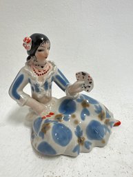 Vintage Soviet Ukrainian Polonne Porcelain Figurine Of A Gypsy Woman, Also Known As Zemfira, With A Playing Ca