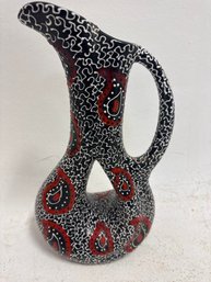 Handcrafted Turkish Ceramic Pitcher Vase With A Relief Design