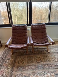 Pair Of Brown Leather Ingmar Relling Siesta Lounge Chairs For Westnofa.