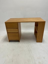 Mid-century Modern Birch Desk With Three Drawers And A Shelf,