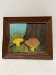 Vintage Mushroom Oil Painting In A Wood Frame