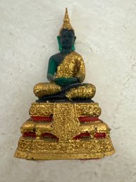 Small Green Resin Thai Buddha Statue With A Gold Wash Finish